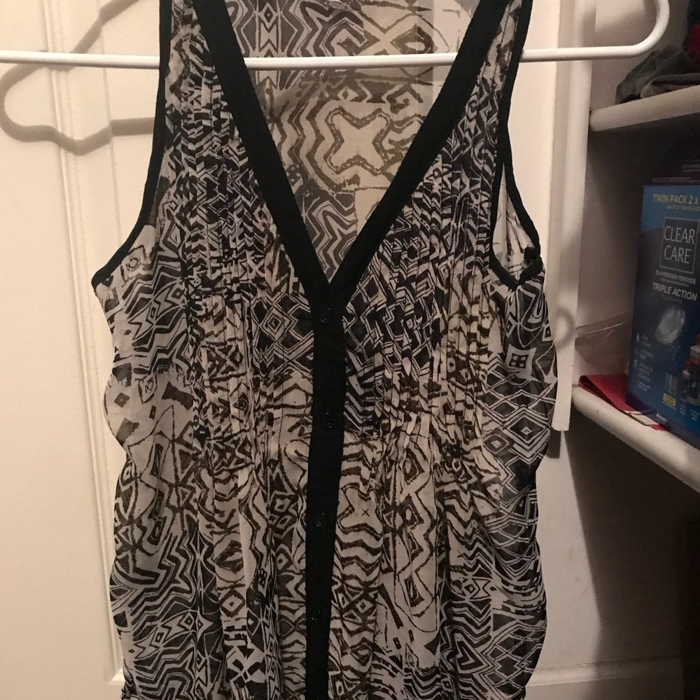 Sheer button up print top